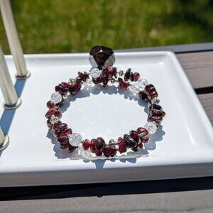 Red Garnet Clear Crackle Quartz Crystal Bracelet